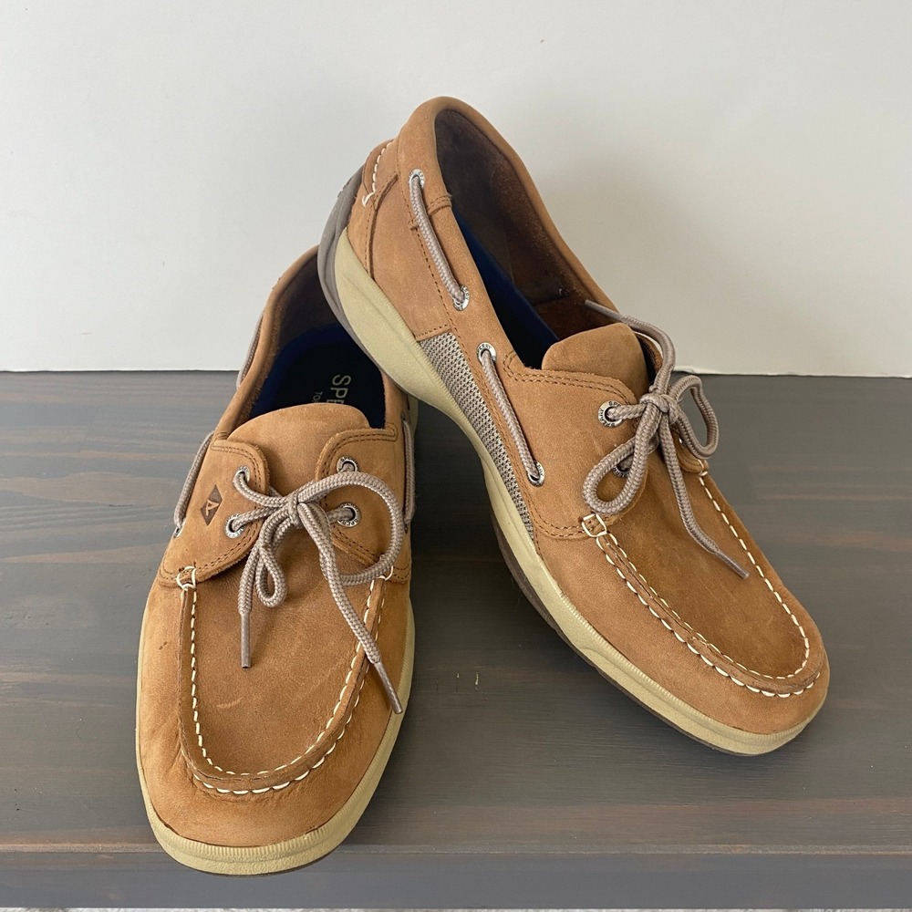 Sperry Mens Intrepid Boat Shoes Size 10 Tan Leather Top Sider Comfort Shoes
